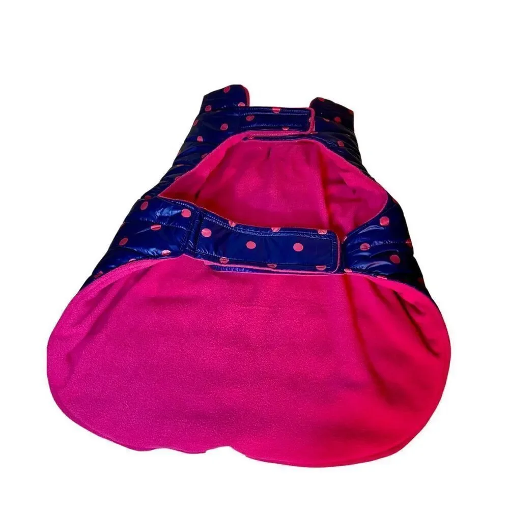 TopPaw Dog Puffer Fleeced Line Jacket Blue & Pink Polka Dots Size XL